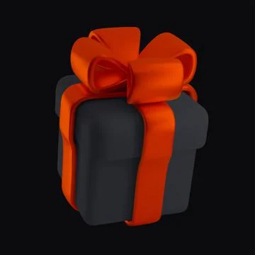 A black gift box with a red bow 3d illustration Stock Illustration