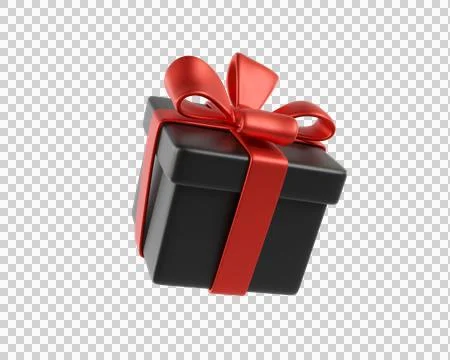 Black gift box with a red bow Stock Illustration