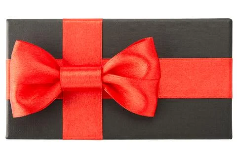 Black gift box with red bow Stock-Fotos
