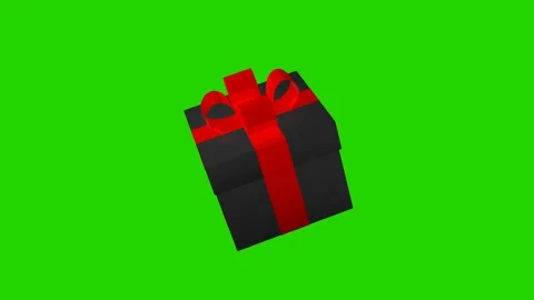 Black gift box with red ribbon. 3D animation on a green screen. Stock Footage