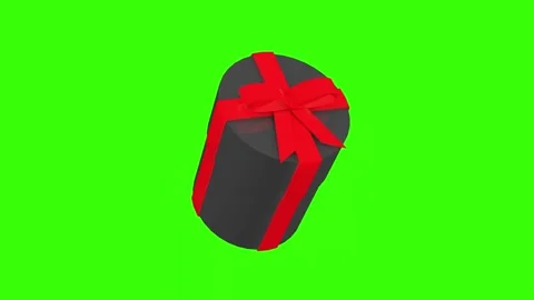 Black gift box with red ribbon. 3D animation on a green screen. Stock Footage 290771048