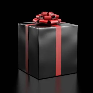 Black Gift Box with Red Ribbon Stock Illustration