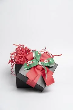 Black gift box on white background. present ,decoration concept Stock Photos