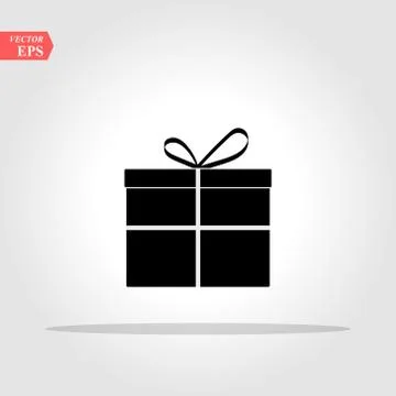 Black gift box with white ribbon and bow isolated on white background. Vector Stock Illustration
