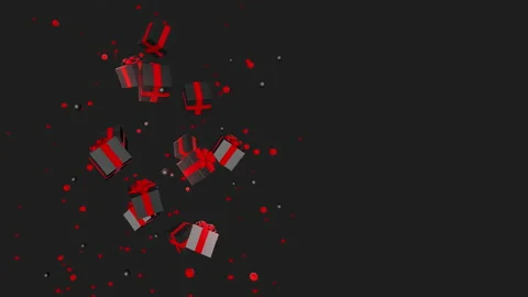 Black gift boxes with red bows and ribbons on the black background, animation 4K Stock Footage 163791270