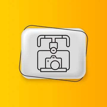 Black Gimbal stabilizer with DSLR camera icon isolated on yellow background.. Stock Illustration