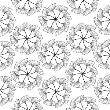 Black gingko leaf circle sketch doodle pattern Stockillustratie