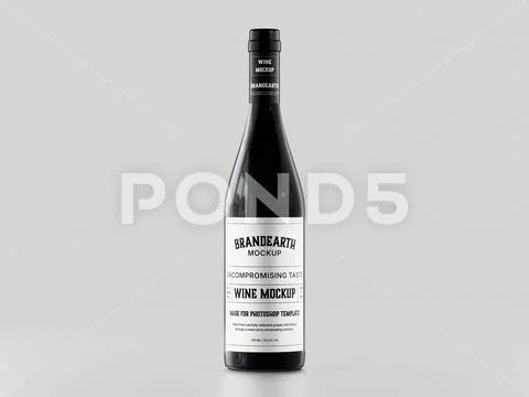 Black Glass Wine Bottle Packaging Mockup on Gray Background PSD Template