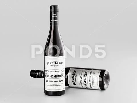 Black Glass Wine Bottles Packaging Mockup on Gray Background PSD Template