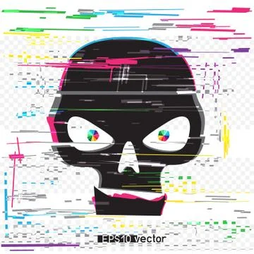 Black glitch hacker skull Stock Illustration
