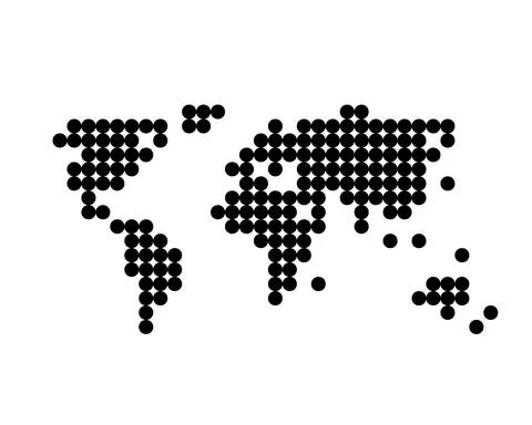 Black global world map from big dots Stock Illustration