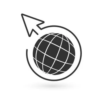 Black globe and linear circle with arrow around. Vector illustration isolated Illustrazione stock