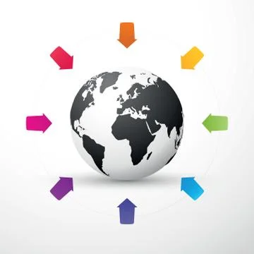 Black globe with colored arrows Stock Illustration