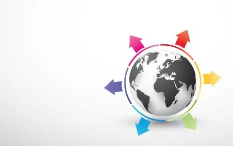 Black globe with colored pie chart arrows Ilustración de archivo