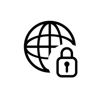 Black globe icon with padlock for web security Stock Illustration