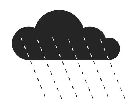 Black gloomy cloud with rain drops flat line black white vector object Stock-Illustration
