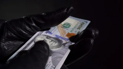 Black gloves checking dollars Vídeo Stock 127635519