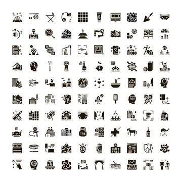 Black glyph collection creating digital pictogram icons Stock Illustration