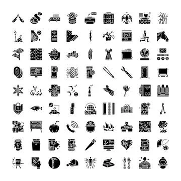 Black glyph icon collection creating a large set Stock Illustration