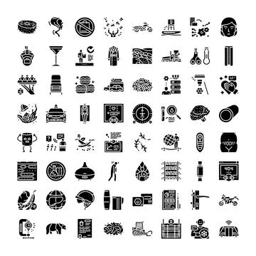Black glyph icon collection representing various concepts 스톡 일러스트