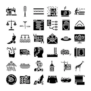 Black glyph icon collection set on white background Stock Illustration