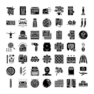 Black glyph icon set representing various concepts Stock Illustration