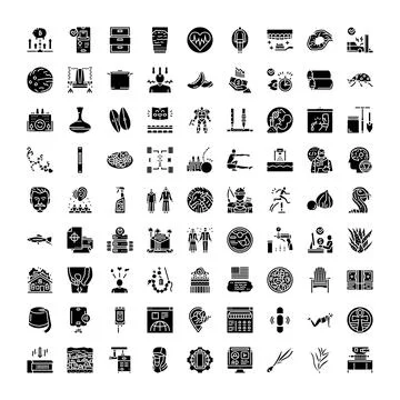 Black glyph icon set for various concepts Illustrazione stock