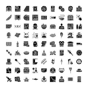 Black glyph icon set for web development 库存插图