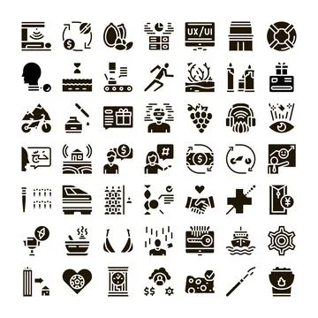 Black glyph icons set for application and web Illustrazione stock