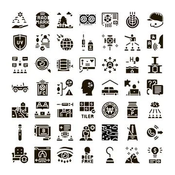 Black glyph icons set representing various concepts 库存插图