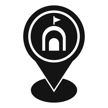 Black glyph map pointer icon showing a castle with a flag イラスト素材