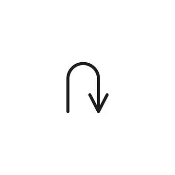 Black go back return arrow icon, simple vector u turn shape pointer flat desi Stock Illustration