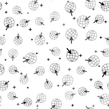 Black Go To Web icon isolated seamless pattern on white background. Globe and 스톡 일러스트