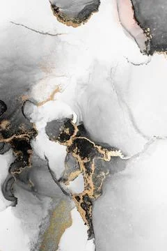 Black gold abstract background of marble liquid ink art painting on paper . Stock Illustration