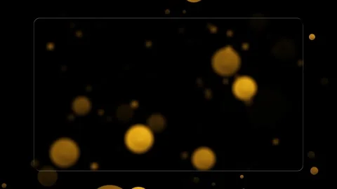 Black gold bokeh frame background soft floating circles, thin rounded border Video stock 334103316