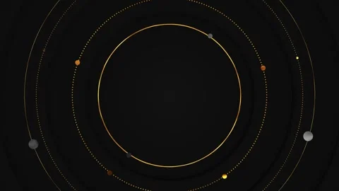 Black gold circular orbit thin rings, dotted paths, floating spheres, premium da Stock Footage 340456610