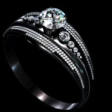 Black gold coating engagement ring with diamond gem Stock Illustration