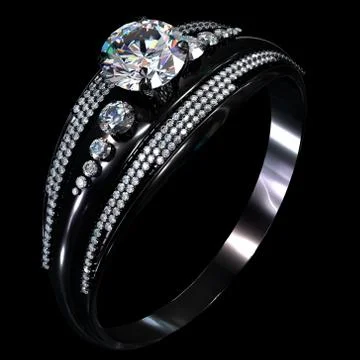 Black gold coating engagement ring with diamond gem. Stock Illustration