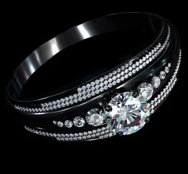 Black gold coating engagement ring with diamond gem Stock Illustration