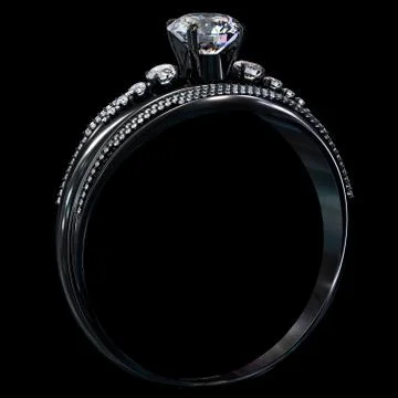 Black gold coating engagement ring with diamond gem Stock Illustration