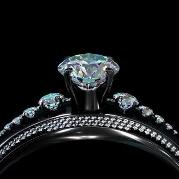 Black gold coating engagement ring with diamond gem Stock Illustration