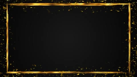Black gold confetti frame metallic painted borders, falling party pieces, clean Stock Footage 340470180