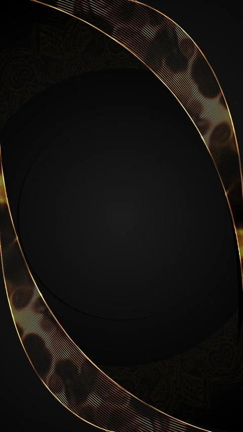 Black gold curved line background sweeping ribbon arcs, elegant empty center, lu Stock Footage 340411932