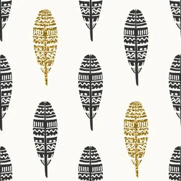 Black &amp; Gold Feathers Seamless Pattern Stock Illustration
