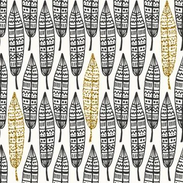 Black &amp; Gold Feathers Seamless Pattern Stock-Illustration