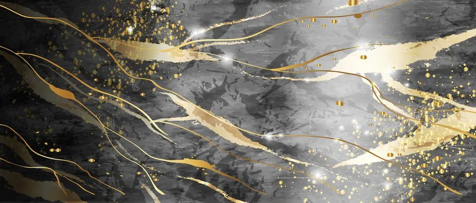 Black gold marble texture, vector granite stone abstract background Illustrazione stock