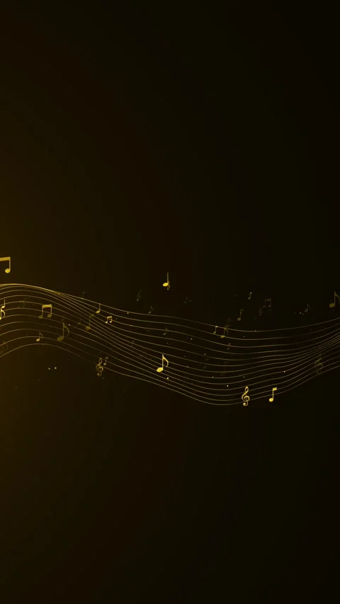 Black gold melody lines background floating musical notes, soft glowing waves, Stock Footage 334127724