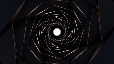 Black gold polygon rotating aperture deep tunnel animation Stock-Footage 343844208