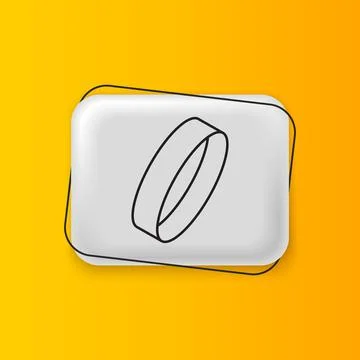 Black Gold ring icon isolated on yellow background. Silver rectangle button.. Illustrazione stock
