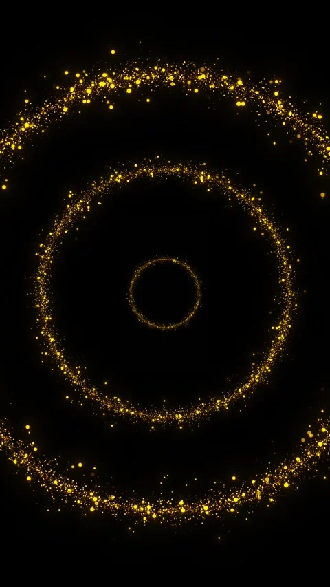 Black gold spiral ring visual glitter circles, particle halos, deep empty center Stock Footage 340469881